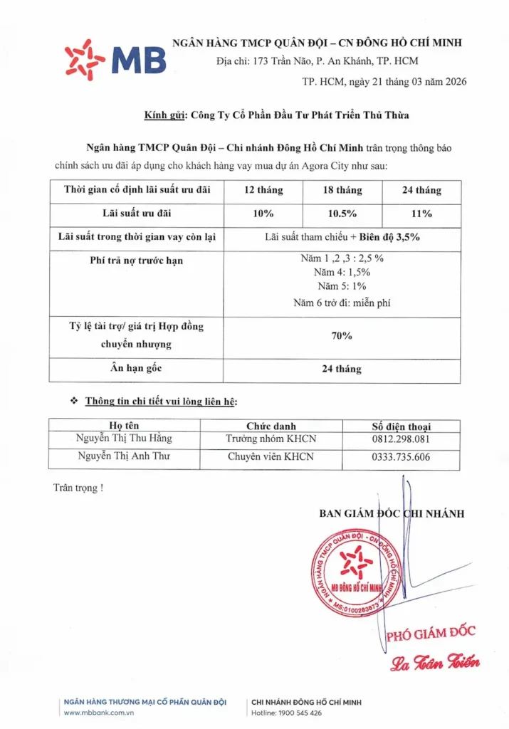 MB Bank ĐÔNG HCM - TB-LÃI SUẤT DỰ ÁN AGORA